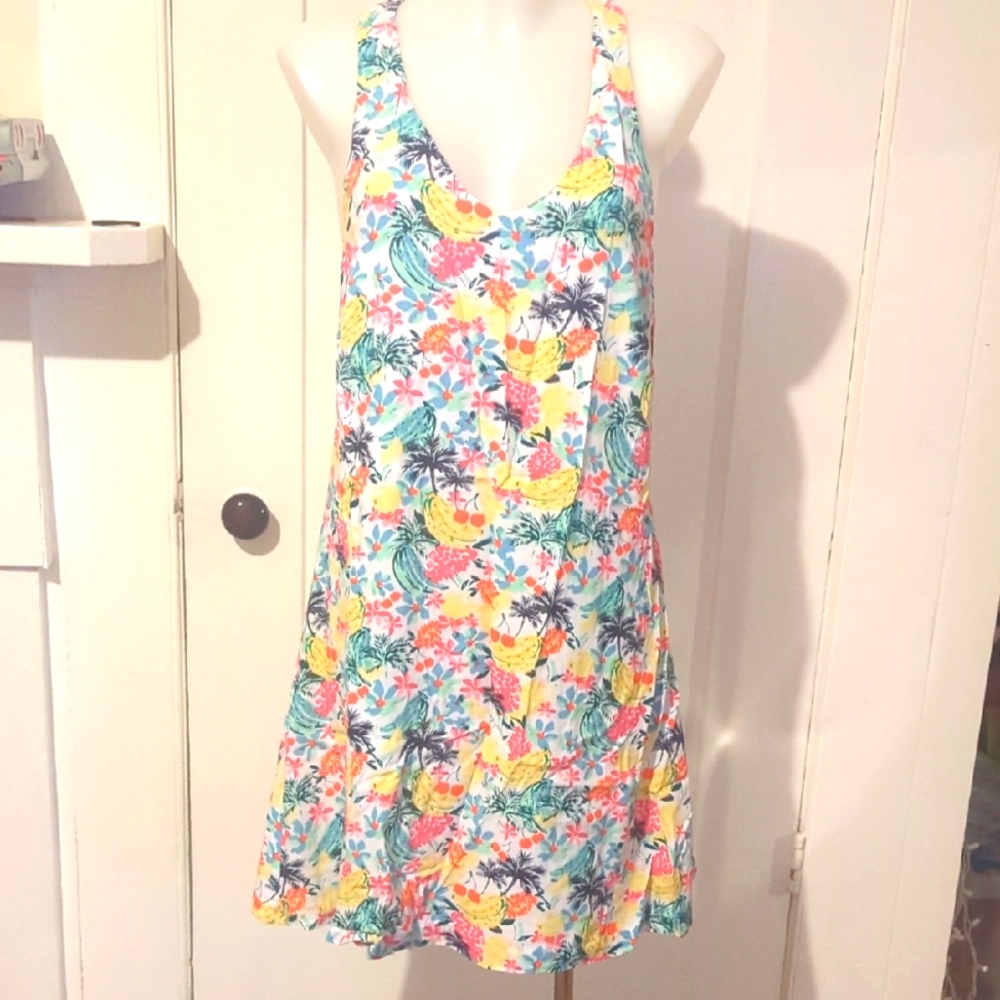 LOFT Floral Print Dress with Orange and Blue Accents